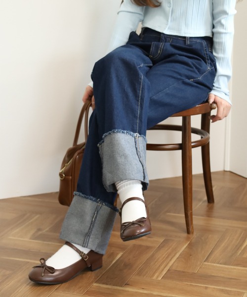 atONE（アットワン）の「ロールアップフリンジデニムパンツ（デニムパンツ・レディース・ブルー/ダークネイビー/サックスブルー/ネイビー・L/M/LL）」の13枚目の写真