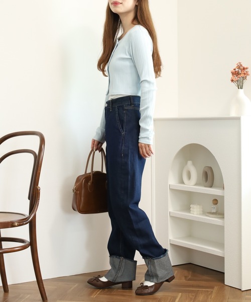 atONE（アットワン）の「ロールアップフリンジデニムパンツ（デニムパンツ・レディース・ブルー/ダークネイビー/サックスブルー/ネイビー・L/M/LL）」の19枚目の写真