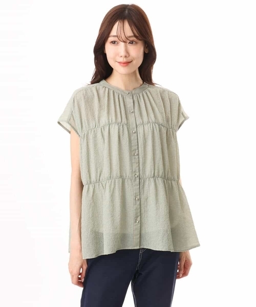 MK MICHEL KLEIN（エムケーミッシェルクラン）の「[洗える]シャーリングデザインストレッチブラウス（シャツ/ブラウス・レディース・アイボリー/ライトグリーン/ネイビー・38）」の19枚目の写真