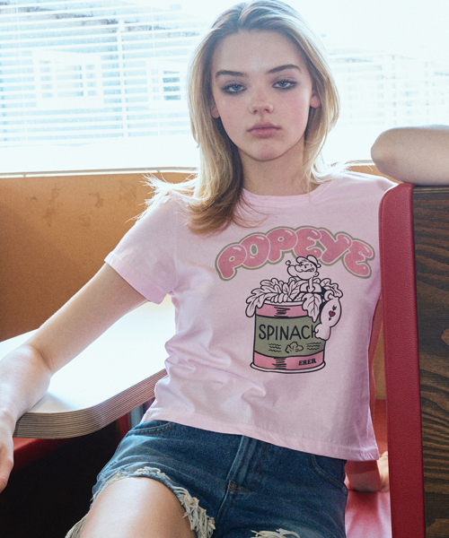 ERER(エルエル)の「Cropped Popeye Graphic T-Shirt Pink(Tシャツ/カットソー・レディース・PINK・1/2)」の2枚目の写真