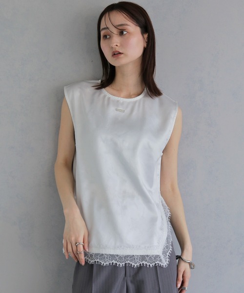 &g'aime(アンジェム)の「【&g'aime 】サテン×レースブラウス Satin×Lace Blouse(シャツ/ブラウス・レディース・ホワイト/チャコールグレー/ブラック・FREE)」の2枚目の写真