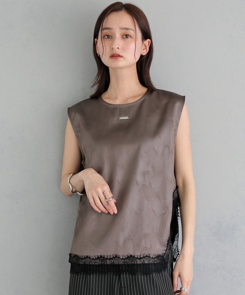 &g'aime(アンジェム)の「【&g'aime 】サテン×レースブラウス Satin×Lace Blouse(シャツ/ブラウス・レディース・ホワイト/チャコールグレー/ブラック・FREE)」の1枚目の写真