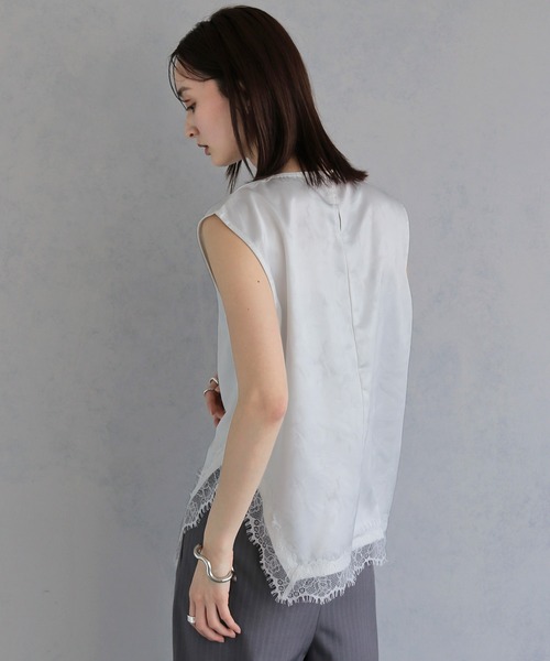 &g'aime(アンジェム)の「【&g'aime 】サテン×レースブラウス Satin×Lace Blouse(シャツ/ブラウス・レディース・ホワイト/チャコールグレー/ブラック・FREE)」の10枚目の写真