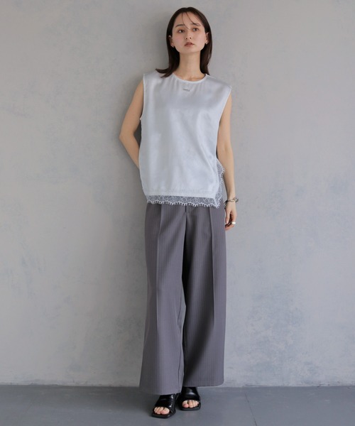 &g'aime(アンジェム)の「【&g'aime 】サテン×レースブラウス Satin×Lace Blouse(シャツ/ブラウス・レディース・ホワイト/チャコールグレー/ブラック・FREE)」の12枚目の写真