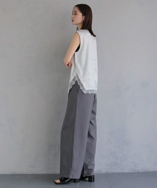 &g'aime(アンジェム)の「【&g'aime 】サテン×レースブラウス Satin×Lace Blouse(シャツ/ブラウス・レディース・ホワイト/チャコールグレー/ブラック・FREE)」の13枚目の写真