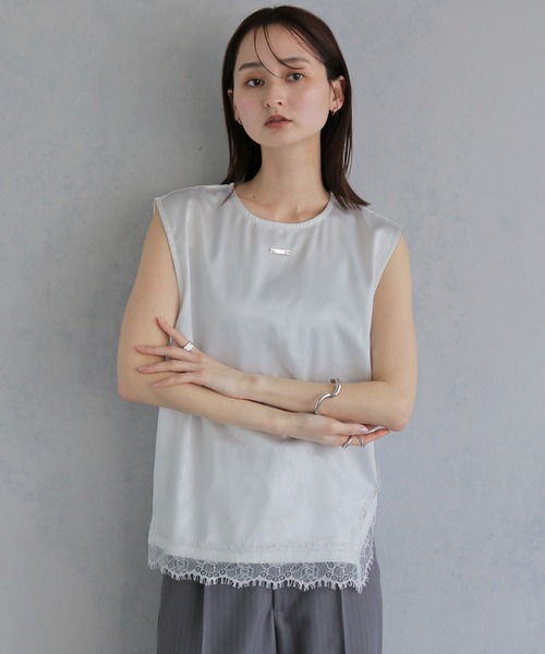 &g'aime(アンジェム)の「【&g'aime 】サテン×レースブラウス Satin×Lace Blouse(シャツ/ブラウス・レディース・ホワイト/チャコールグレー/ブラック・FREE)」の4枚目の写真