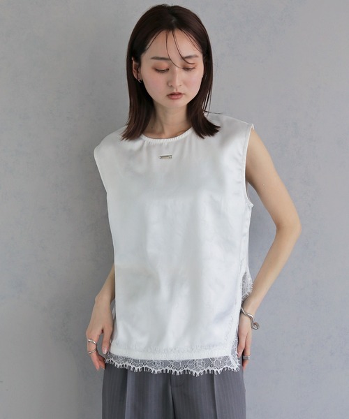 &g'aime(アンジェム)の「【&g'aime 】サテン×レースブラウス Satin×Lace Blouse(シャツ/ブラウス・レディース・ホワイト/チャコールグレー/ブラック・FREE)」の5枚目の写真