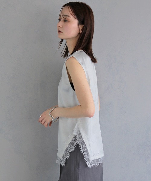 &g'aime(アンジェム)の「【&g'aime 】サテン×レースブラウス Satin×Lace Blouse(シャツ/ブラウス・レディース・ホワイト/チャコールグレー/ブラック・FREE)」の7枚目の写真