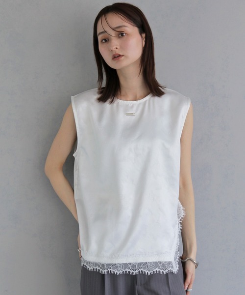 &g'aime(アンジェム)の「【&g'aime 】サテン×レースブラウス Satin×Lace Blouse(シャツ/ブラウス・レディース・ホワイト/チャコールグレー/ブラック・FREE)」の6枚目の写真