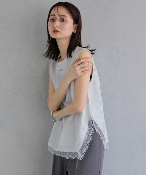 &g'aime(アンジェム)の「【&g'aime 】サテン×レースブラウス Satin×Lace Blouse(シャツ/ブラウス・レディース・ホワイト/チャコールグレー/ブラック・FREE)」の8枚目の写真