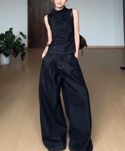 semplice(センプリチェ)の「セットアップ【韓国ファッション】(セットアップ・レディース・ダークブルー・L/M/S)」の2枚目の写真