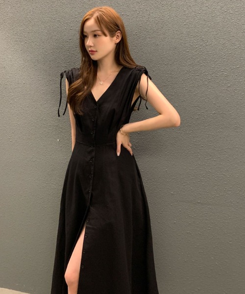 2ly2(トゥーリートゥー)の「肩リボンが可愛い♪Vネックフレンチスリーブロングワンピース(ワンピース・レディース・ベージュ/ブラック/ホワイト・FREE)」の15枚目の写真