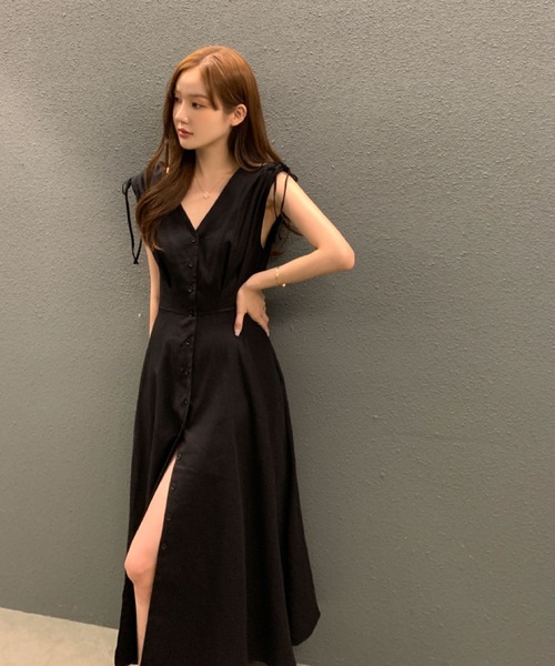 2ly2(トゥーリートゥー)の「肩リボンが可愛い♪Vネックフレンチスリーブロングワンピース(ワンピース・レディース・ベージュ/ブラック/ホワイト・FREE)」の18枚目の写真