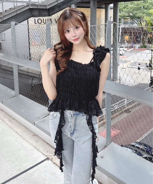 one way(ワンウェイ)の「フリルシャーリングブラウス(Tシャツ/カットソー・レディース・ブルー系その他/ブラック/ホワイト/ピンク・FREE)」の2枚目の写真
