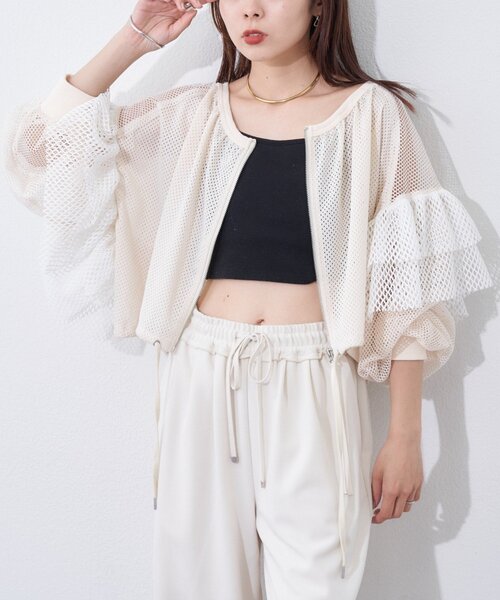 etsinta（エシンタ）の「【etsinta】メッシュフリルカーデ（カーディガン/ボレロ・レディース・オフホワイト/ネイビー・ONE SIZE）」の3枚目の写真