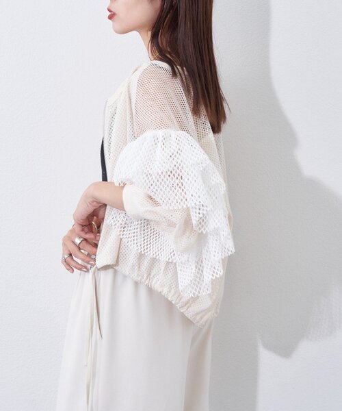 etsinta（エシンタ）の「【etsinta】メッシュフリルカーデ（カーディガン/ボレロ・レディース・オフホワイト/ネイビー・ONE SIZE）」の6枚目の写真
