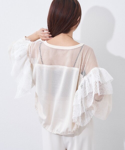 etsinta（エシンタ）の「【etsinta】メッシュフリルカーデ（カーディガン/ボレロ・レディース・オフホワイト/ネイビー・ONE SIZE）」の7枚目の写真