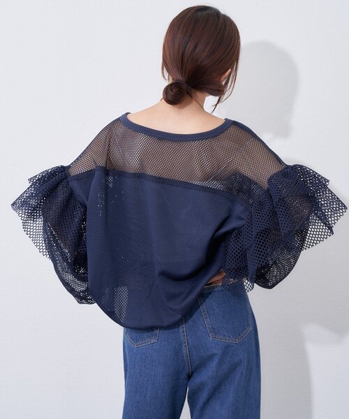 etsinta（エシンタ）の「【etsinta】メッシュフリルカーデ（カーディガン/ボレロ・レディース・オフホワイト/ネイビー・ONE SIZE）」の12枚目の写真
