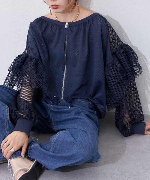 etsinta（エシンタ）の「【etsinta】メッシュフリルカーデ（カーディガン/ボレロ・レディース・オフホワイト/ネイビー・ONE SIZE）」の13枚目の写真