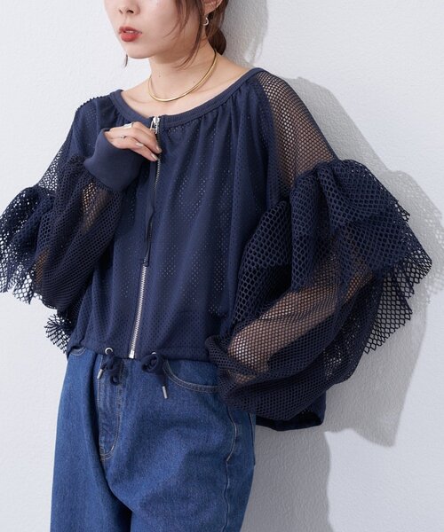 etsinta（エシンタ）の「【etsinta】メッシュフリルカーデ（カーディガン/ボレロ・レディース・オフホワイト/ネイビー・ONE SIZE）」の14枚目の写真