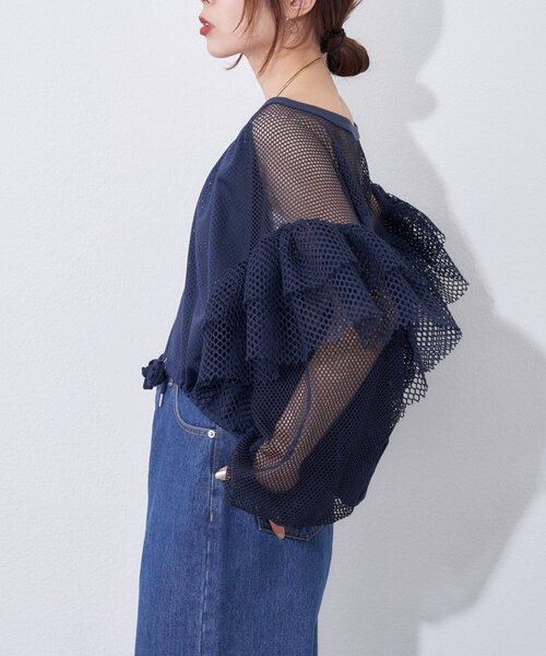 etsinta（エシンタ）の「【etsinta】メッシュフリルカーデ（カーディガン/ボレロ・レディース・オフホワイト/ネイビー・ONE SIZE）」の16枚目の写真