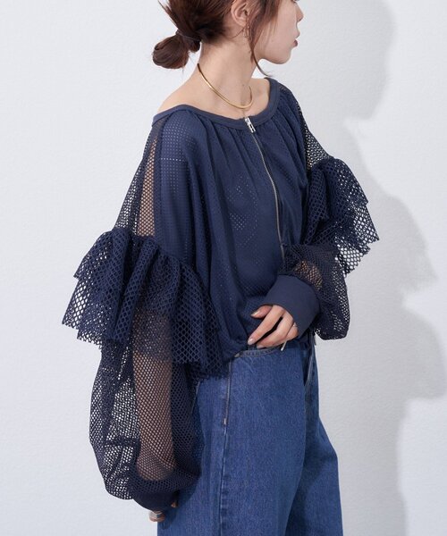 etsinta（エシンタ）の「【etsinta】メッシュフリルカーデ（カーディガン/ボレロ・レディース・オフホワイト/ネイビー・ONE SIZE）」の17枚目の写真