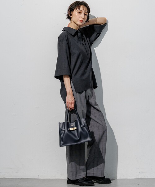 23区 S(ニジュウサンクチイサイサイズ)の「ドライ2WAYストレッチ チェックワイド パンツ(その他パンツ・レディース・グレー系3・30/32/34)」の5枚目の写真