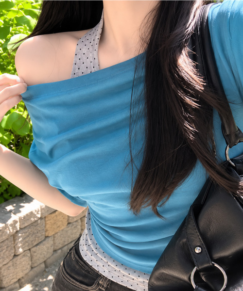 VIVID LADY(ビビッドレディー)の「ドットホルターネックドッキング 半袖トップス(Tシャツ/カットソー・レディース・カーキ/ブルー/ブラック/クリーム・FREE)」の21枚目の写真