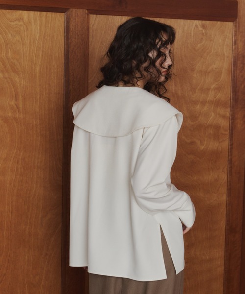 OLUN(オルン)の「2way Big Collar Blouse/2wayビックカラーブラウス(シャツ/ブラウス・レディース・ブラウン/オフホワイト・FREE)」の16枚目の写真