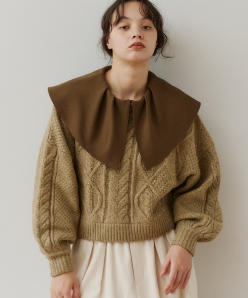 OLUN(オルン)の「2way Big Collar Blouse/2wayビックカラーブラウス(シャツ/ブラウス・レディース・ブラウン/オフホワイト・FREE)」の10枚目の写真