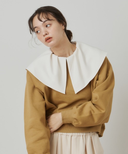 OLUN(オルン)の「2way Big Collar Blouse/2wayビックカラーブラウス(シャツ/ブラウス・レディース・ブラウン/オフホワイト・FREE)」の7枚目の写真