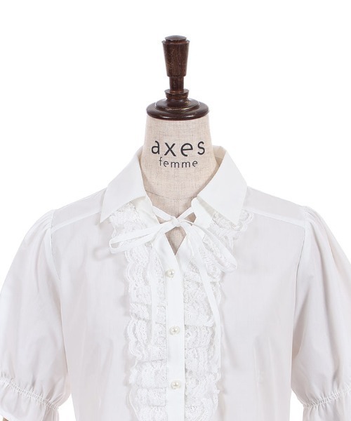 axes femme(アクシーズファム)の「レースフリル×編上ブラウス(シャツ/ブラウス・レディース・ブラック/ホワイト・FREE)」の6枚目の写真