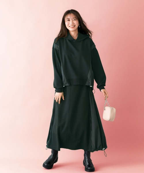UNDOVE(アンドゥーブ)の「イージーケア ×ウォッシャブル×UVカット×防シワ ×ストレッチ|【SEJ】異素材切替フーディープルオーバ(パーカー・レディース・ブラック/アイボリー・LARGE/X-LARGE/MEDIUM)」の2枚目の写真