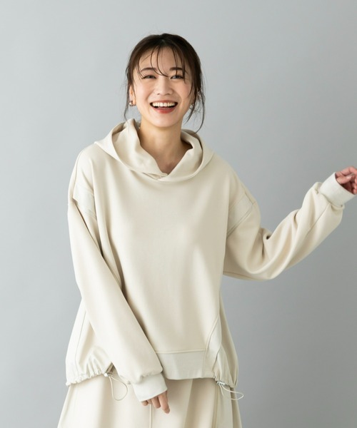 UNDOVE(アンドゥーブ)の「イージーケア ×ウォッシャブル×UVカット×防シワ ×ストレッチ|【SEJ】異素材切替フーディープルオーバ(パーカー・レディース・ブラック/アイボリー・LARGE/X-LARGE/MEDIUM)」の3枚目の写真