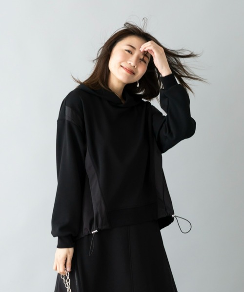 UNDOVE(アンドゥーブ)の「イージーケア ×ウォッシャブル×UVカット×防シワ ×ストレッチ|【SEJ】異素材切替フーディープルオーバ(パーカー・レディース・ブラック/アイボリー・LARGE/X-LARGE/MEDIUM)」の4枚目の写真