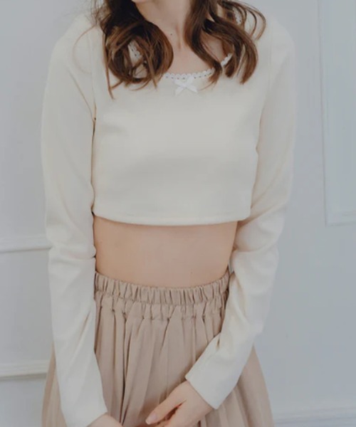 amr.(アムレ)の「ショート丈リボントップス(Tシャツ/カットソー・レディース・アイボリー/ネイビー・FREE)」の9枚目の写真