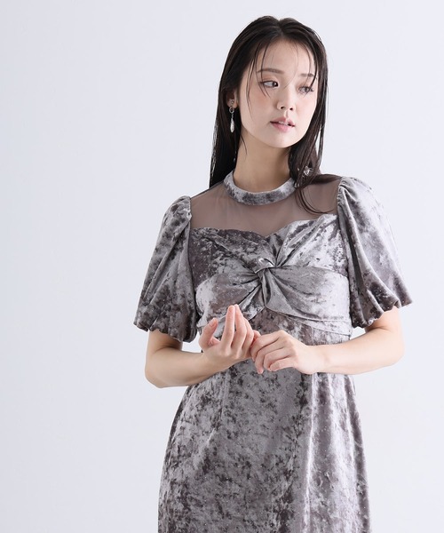 PourVous(プールヴー)の「ベロア リボン ラインストーン パーティードレス セレモニー 袖あり&ミモレ丈 同窓会成人式 フォーマル オケージョンドレス お呼ばれ 結婚式二次会(ドレス・レディース・ブラック/ブラウン/グレー・M/L)」の21枚目の写真