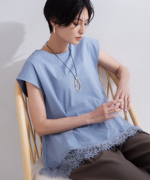 OPAQUE.CLIP（オペークドットクリップ）の「裾レースペプラムカットソー【洗濯機OK】（Tシャツ/カットソー・レディース・ライトブルー/チャコールグレー/ホワイト・42/38/40）」の3枚目の写真