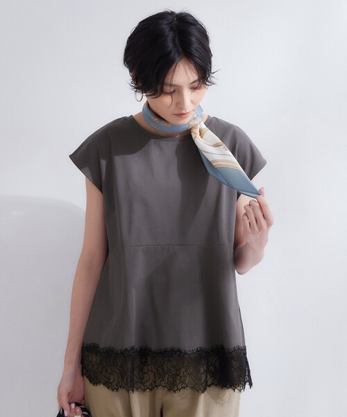 OPAQUE.CLIP（オペークドットクリップ）の「裾レースペプラムカットソー【洗濯機OK】（Tシャツ/カットソー・レディース・ライトブルー/チャコールグレー/ホワイト・42/38/40）」の21枚目の写真