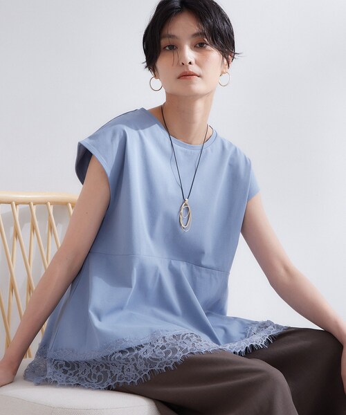 OPAQUE.CLIP（オペークドットクリップ）の「裾レースペプラムカットソー【洗濯機OK】（Tシャツ/カットソー・レディース・ライトブルー/チャコールグレー/ホワイト・42/38/40）」の14枚目の写真