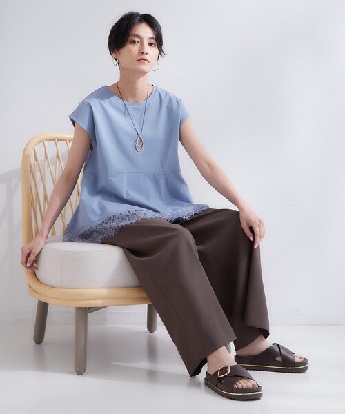OPAQUE.CLIP（オペークドットクリップ）の「裾レースペプラムカットソー【洗濯機OK】（Tシャツ/カットソー・レディース・ライトブルー/チャコールグレー/ホワイト・42/38/40）」の15枚目の写真