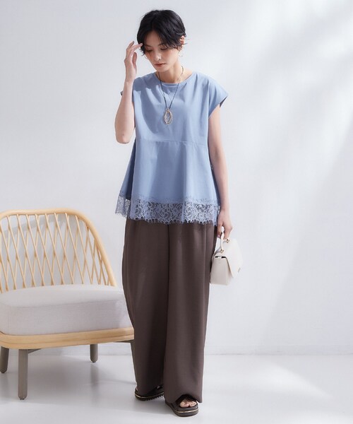 OPAQUE.CLIP（オペークドットクリップ）の「裾レースペプラムカットソー【洗濯機OK】（Tシャツ/カットソー・レディース・ライトブルー/チャコールグレー/ホワイト・42/38/40）」の16枚目の写真
