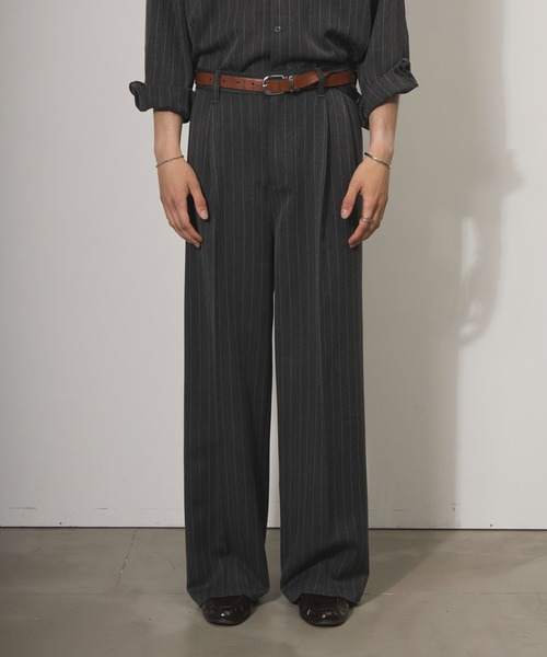 Adoon plain(アドーンプレーン)の「ASSORTED ONE-TUCK STRAIGHT SLACKS / アソート1タックストレートスラックス(ストライプ・無地)(スラックス・メンズ・チャコールグレー/ブラック/ベージュ・SMALL/MEDIUM/LARGE)」の9枚目の写真