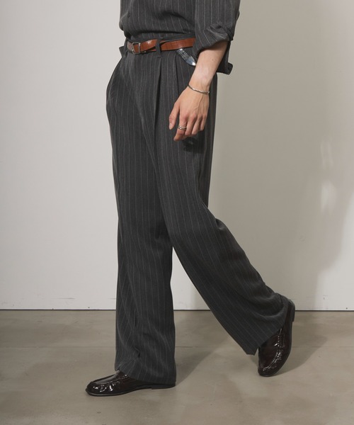 Adoon plain(アドーンプレーン)の「ASSORTED ONE-TUCK STRAIGHT SLACKS / アソート1タックストレートスラックス(ストライプ・無地)(スラックス・メンズ・チャコールグレー/ブラック/ベージュ・SMALL/MEDIUM/LARGE)」の14枚目の写真