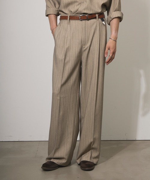 Adoon plain(アドーンプレーン)の「ASSORTED ONE-TUCK STRAIGHT SLACKS / アソート1タックストレートスラックス(ストライプ・無地)(スラックス・メンズ・チャコールグレー/ブラック/ベージュ・SMALL/MEDIUM/LARGE)」の18枚目の写真