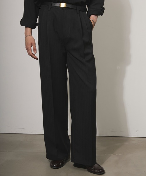 Adoon plain(アドーンプレーン)の「ASSORTED ONE-TUCK STRAIGHT SLACKS / アソート1タックストレートスラックス(ストライプ・無地)(スラックス・メンズ・チャコールグレー/ブラック/ベージュ・SMALL/MEDIUM/LARGE)」の7枚目の写真