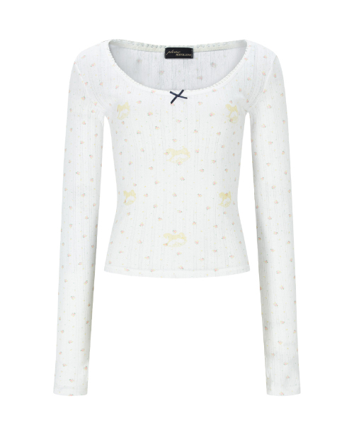 PLEASENOFOLLOW(プリーズノーフォロー)の「Pony Flower Lace Long Sleeve Top (White)(Tシャツ/カットソー・レディース・その他・FREE)」の2枚目の写真