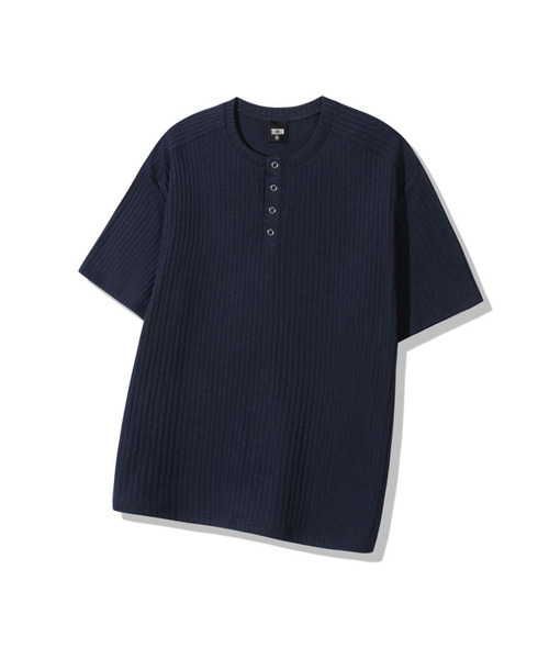 TRILLION(トリリオン)の「リブドリングスナップヘンリーネック半袖Tシャツ_3カラー(Tシャツ/カットソー・レディース・ネイビー/ライトグレー/ブラック・MEDIUM/X-LARGE/LARGE)」の3枚目の写真