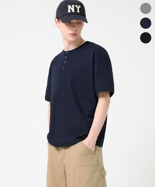 TRILLION(トリリオン)の「リブドリングスナップヘンリーネック半袖Tシャツ_3カラー(Tシャツ/カットソー・レディース・ネイビー/ライトグレー/ブラック・MEDIUM/X-LARGE/LARGE)」の5枚目の写真