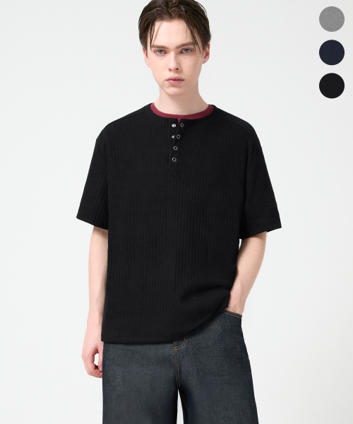TRILLION(トリリオン)の「リブドリングスナップヘンリーネック半袖Tシャツ_3カラー(Tシャツ/カットソー・レディース・ネイビー/ライトグレー/ブラック・MEDIUM/X-LARGE/LARGE)」の8枚目の写真
